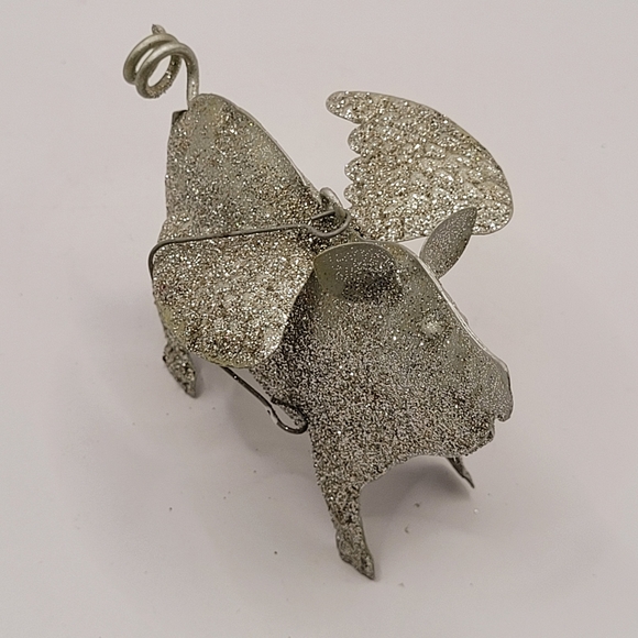 Metal Glitter Silver Flying Pig Ornament Decoration - Picture 4 of 8